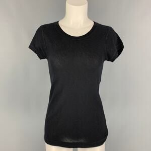 DONNA KARAN Size M Black Cashmere / Silk Short Sleeve Casual Top